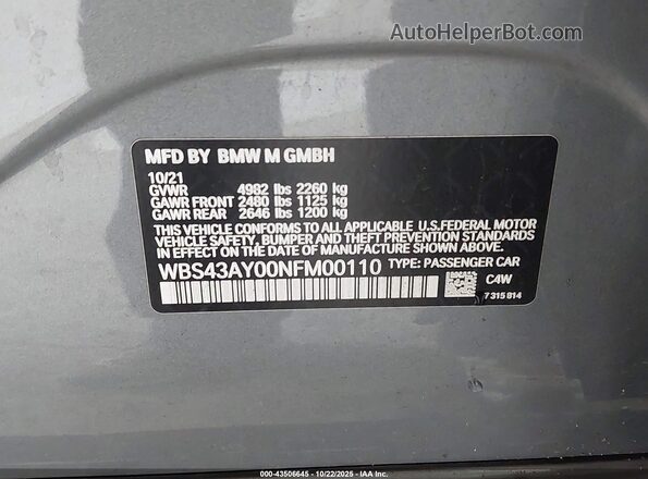 WBS43AY00NFM00110 2022 BMW M3 Gray Widok komory silnika