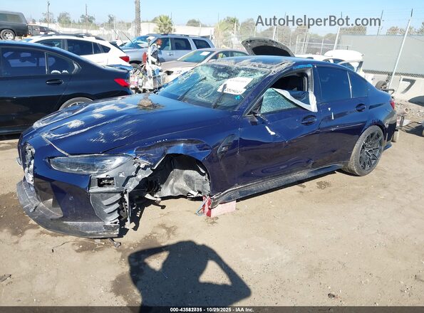 WBS43AY00NFM14007 2022 BMW M3 Blue Առջևի ձախ երեք քառորդ տեսարան