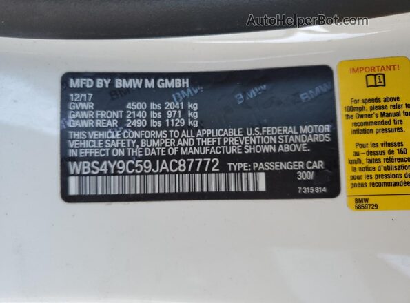 WBS4Y9C59JAC87772 2018 BMW M4 Blue Engine compartment view