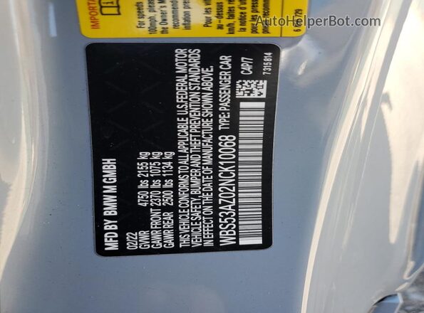 WBS53AZ02NCK10068 2022 BMW M4 Gray 