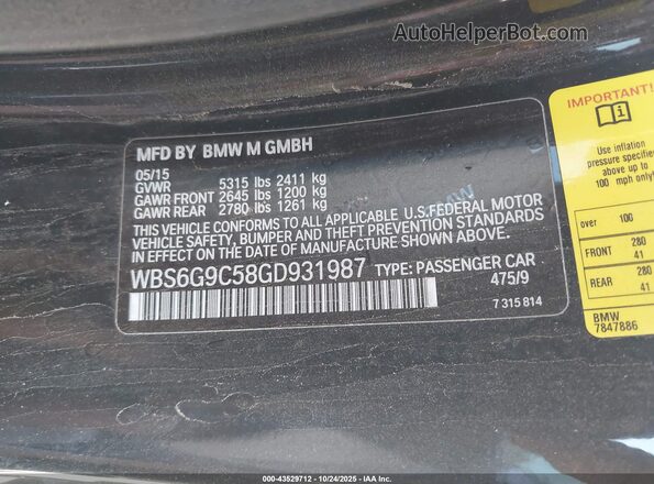 WBS6G9C58GD931987 2016 BMW M6 Black ძრავის განყოფილების ხედი