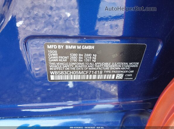 WBS83CH05MCF71418 2021 BMW M5 Orange Widok komory silnika