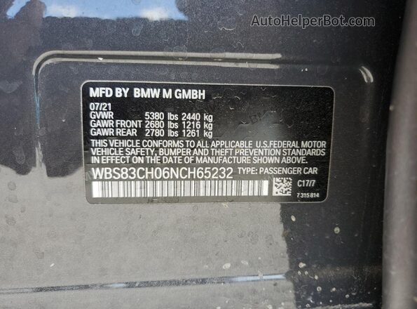WBS83CH06NCH65232 2022 BMW M5 Gray Vista de la etiqueta del VIN