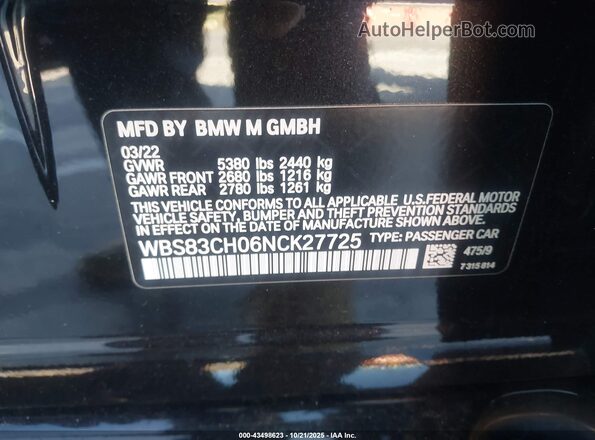WBS83CH06NCK27725 2022 BMW M5 Black 