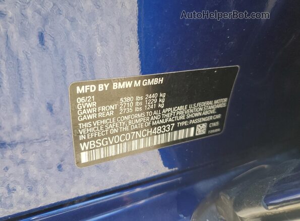 WBSGV0C07NCH48337 2022 BMW M8 Blue Engine compartment view