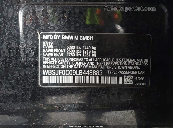 WBSJF0C09LB448883 2020 BMW M5 Black Շարժիչի բաժամունքի տեսք