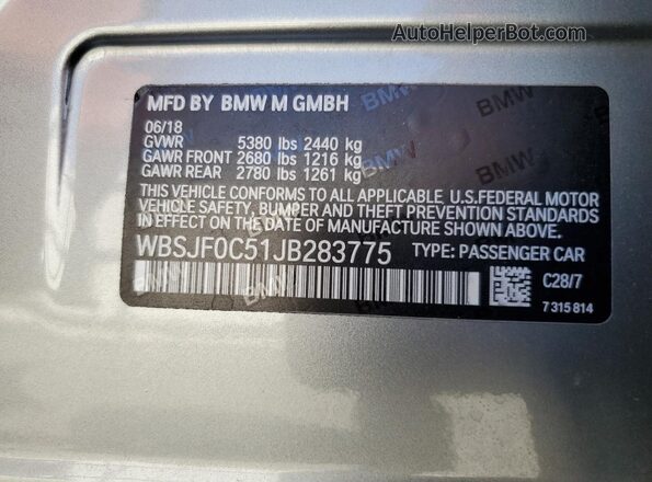 WBSJF0C51JB283775 2018 BMW M5 Gray Вид підкапотного простору