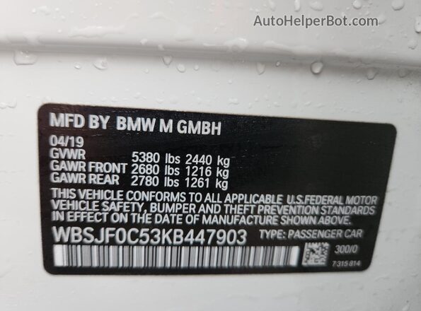 WBSJF0C53KB447903 2019 BMW M5 White Engine compartment view