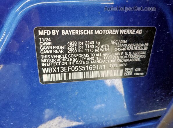 WBX13EF05S5169181 2025 BMW X1 Blue Vista interior de 360 grados