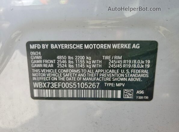WBX73EF00S5105267 2025 BMW X1 White Շարժիչի բաժամունքի տեսք