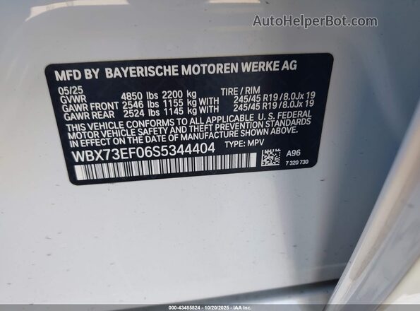 WBX73EF06S5344404 2025 BMW X1 White Engine compartment view