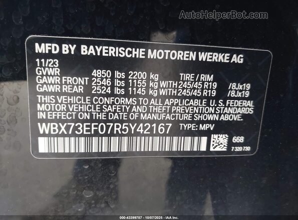 WBX73EF07R5Y42167 2024 BMW X1 Black Вид підкапотного простору