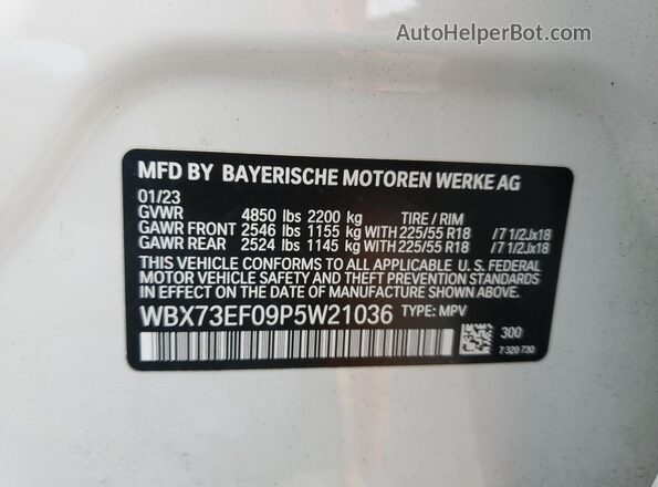WBX73EF09P5W21036 2023 BMW X1 White Widok wnętrza 360 stopni