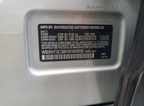 WBXHT3C38H5F84959 2017 BMW X1 Silver 