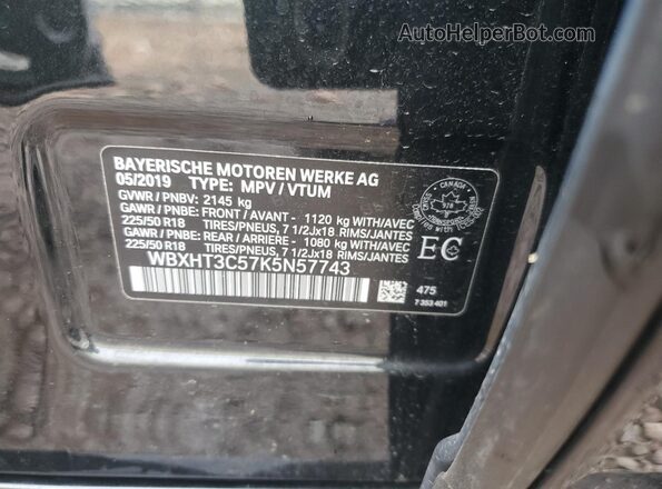 WBXHT3C57K5N57743 2019 BMW X1 Black VIN sticker view