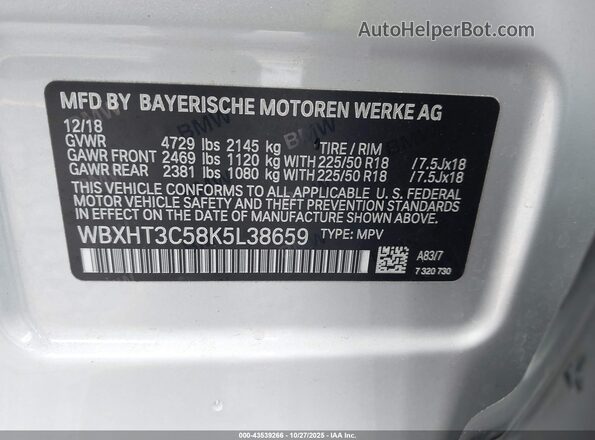 WBXHT3C58K5L38659 2019 BMW X1 Gray Вид підкапотного простору