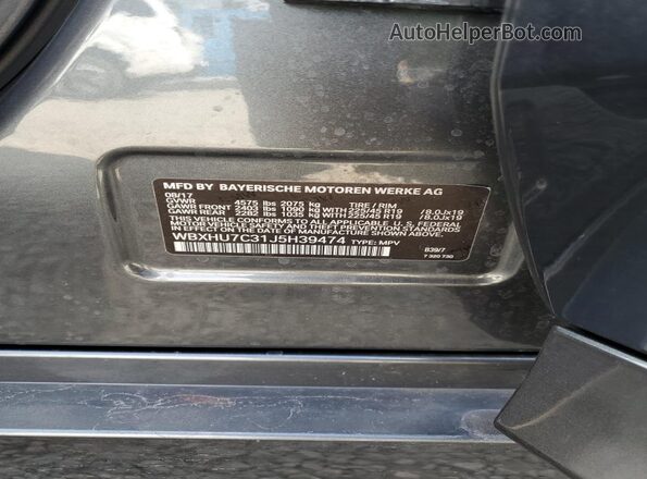 WBXHU7C31J5H39474 2018 BMW X1 Charcoal 