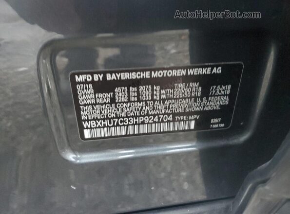 WBXHU7C33HP924704 2017 BMW X1 Gray Widok naklejki z numerem VIN