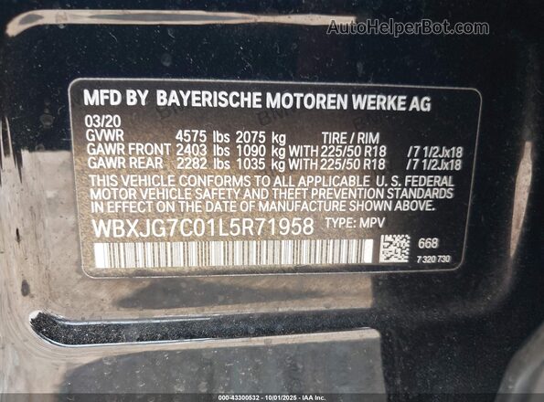 WBXJG7C01L5R71958 2020 BMW X1 Black Widok komory silnika