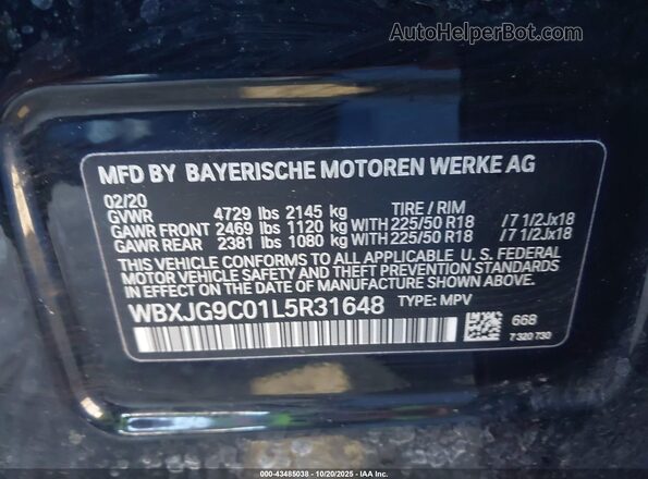 WBXJG9C01L5R31648 2020 BMW X1 Black Շարժիչի բաժամունքի տեսք