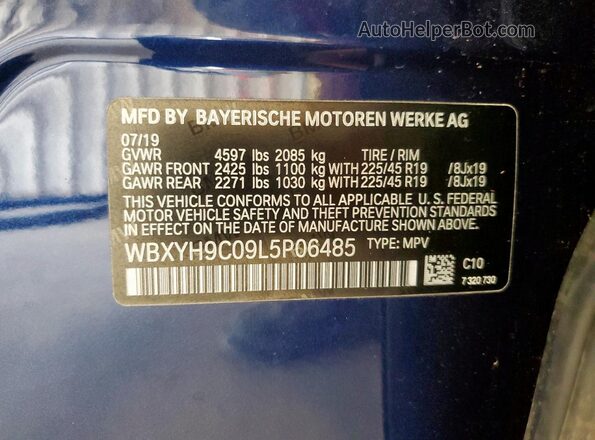 WBXYH9C09L5P06485 2020 BMW X2 Синий 
