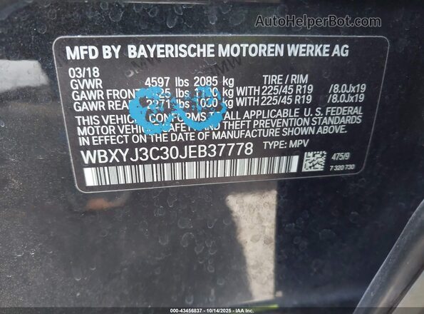 WBXYJ3C30JEB37778 2018 BMW X2 Black Widok komory silnika