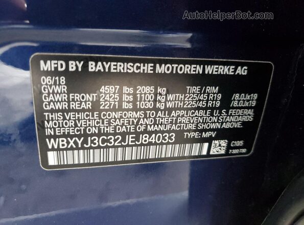 WBXYJ3C32JEJ84033 2018 BMW X2 Blue 