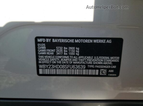 WBY23HD08SFU63639 2025 BMW I4 Белый Вид наклейки с VIN-кодом
