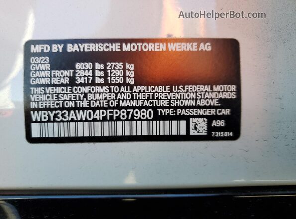 WBY33AW04PFP87980 2023 BMW I4 White Շարժիչի բաժամունքի տեսք