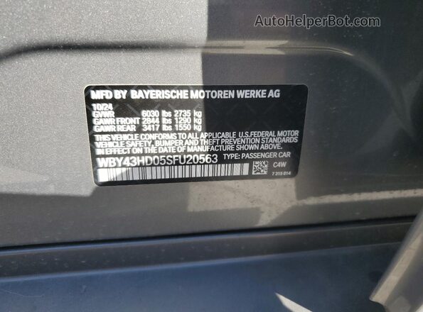 WBY43HD05SFU20563 2025 BMW I4 Gray Vista de la etiqueta del VIN