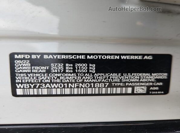 WBY73AW01NFN01887 2022 BMW I4 White VIN կոդի պիտակի տեսք