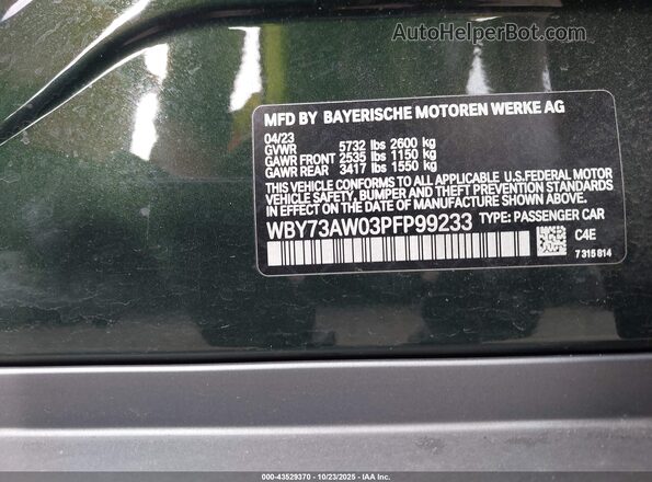 WBY73AW03PFP99233 2023 BMW I4 Зеленый Вид подкапотного пространства