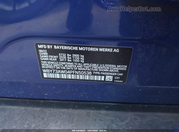 WBY73AW04PFN50536 2023 BMW I4 Blue Vista del compartimento del motor