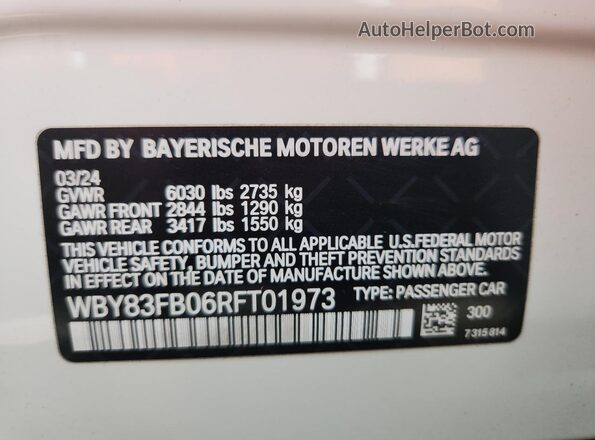 WBY83FB06RFT01973 2024 BMW I4 White 