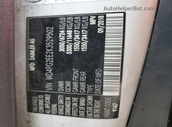 WD4PG2EE2K3529502 2019 MERCEDES-BENZ METRIS White Widok naklejki z numerem VIN