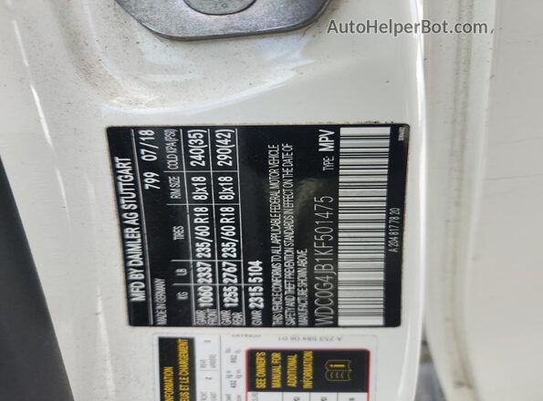 WDC0G4JB1KF501475 2019 MERCEDES-BENZ GLC-CLASS White Вид наклейки з VIN-кодом