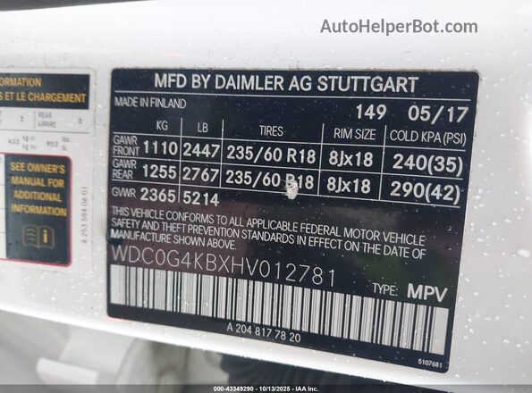 WDC0G4KBXHV012781 2017 MERCEDES-BENZ GLC 300 White 