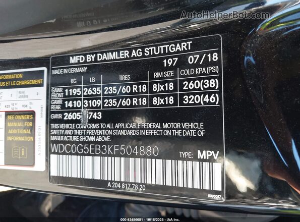 WDC0G5EB3KF504880 2019 MERCEDES-BENZ GLC 350E Black Vista del compartimento del motor