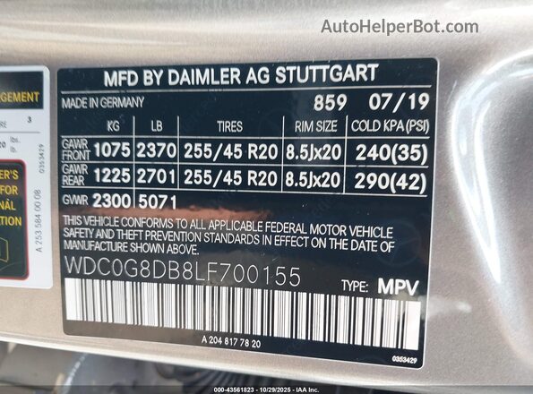 WDC0G8DB8LF700155 2020 MERCEDES-BENZ GLC 300 Золотой Вид подкапотного пространства