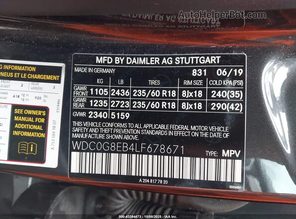 WDC0G8EB4LF678671 2020 MERCEDES-BENZ GLC-CLASS Black Engine compartment view