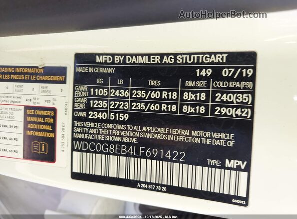 WDC0G8EB4LF691422 2020 MERCEDES-BENZ GLC 300 White Widok komory silnika