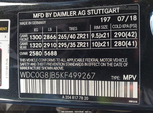 WDC0G8JB5KF499267 2019 MERCEDES-BENZ AMG GLC 63 Black Вид підкапотного простору