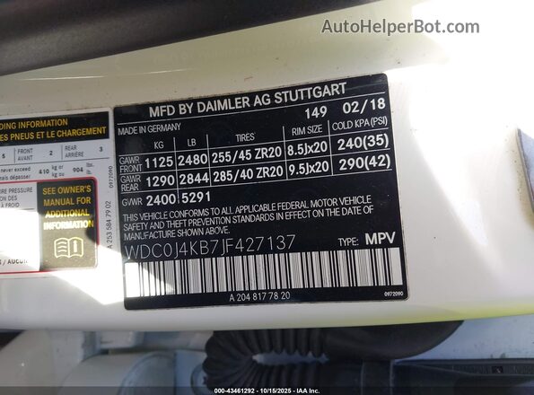 WDC0J4KB7JF427137 2018 MERCEDES-BENZ GLC 300 COUPE White Вид підкапотного простору