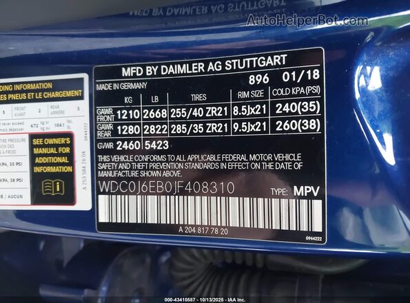 WDC0J6EB0JF408310 2018 MERCEDES-BENZ AMG GLE 43 COUPE Dark Blue Engine compartment view