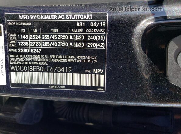 WDC0J8EB0LF673419 2020 MERCEDES-BENZ GLC-CLASS Black VIN կոդի պիտակի տեսք