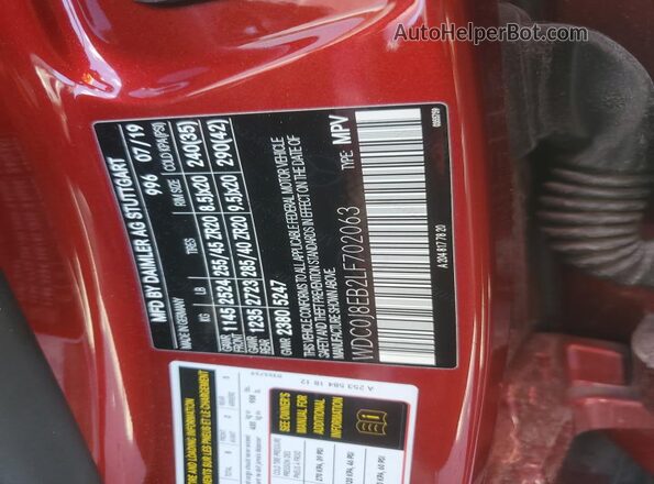 WDC0J8EB2LF702063 2020 MERCEDES-BENZ GLC-CLASS Red 360 interior view