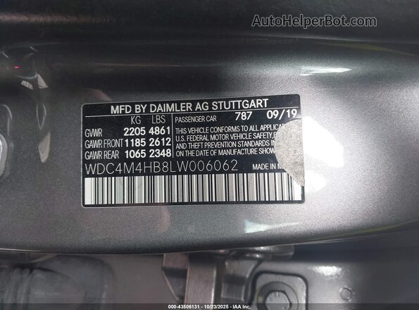 WDC4M4HB8LW006062 2020 MERCEDES-BENZ GLB-CLASS Gray ძრავის განყოფილების ხედი