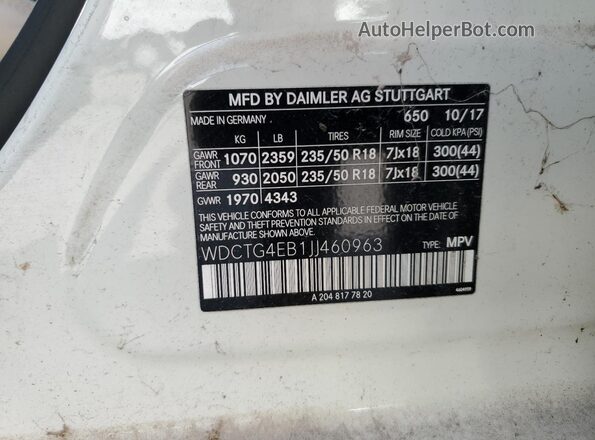 WDCTG4EB1JJ460963 2018 MERCEDES-BENZ GLA White 