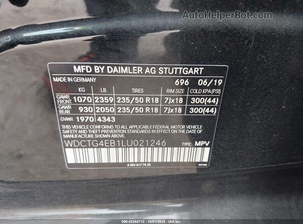 WDCTG4EB1LU021246 2020 MERCEDES-BENZ GLA 250 Black Вид підкапотного простору