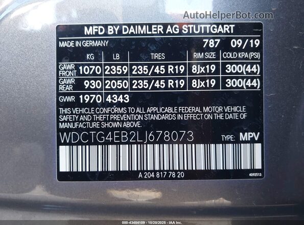 WDCTG4EB2LJ678073 2020 MERCEDES-BENZ GLA 250 Gray Engine compartment view